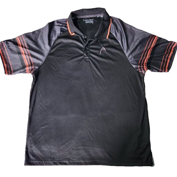 Head Golf Polo Shirt Men's Size XL Black with Striped Sleeves 3 Button Collared - Picture 2 of 12